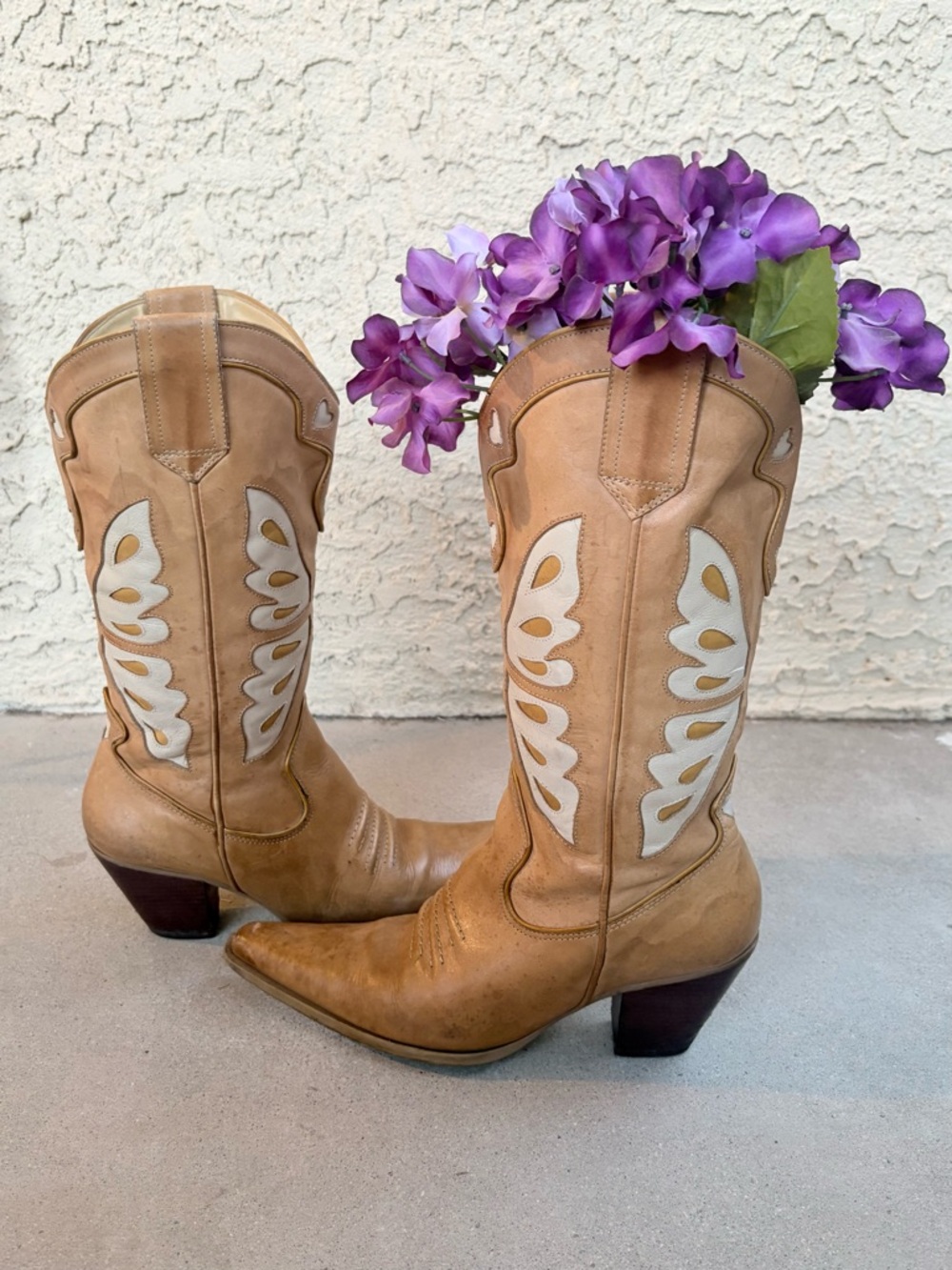 2 Upcycled Vintage Leather Cowboy Boots Flower Pot Planter Vase Western Decor